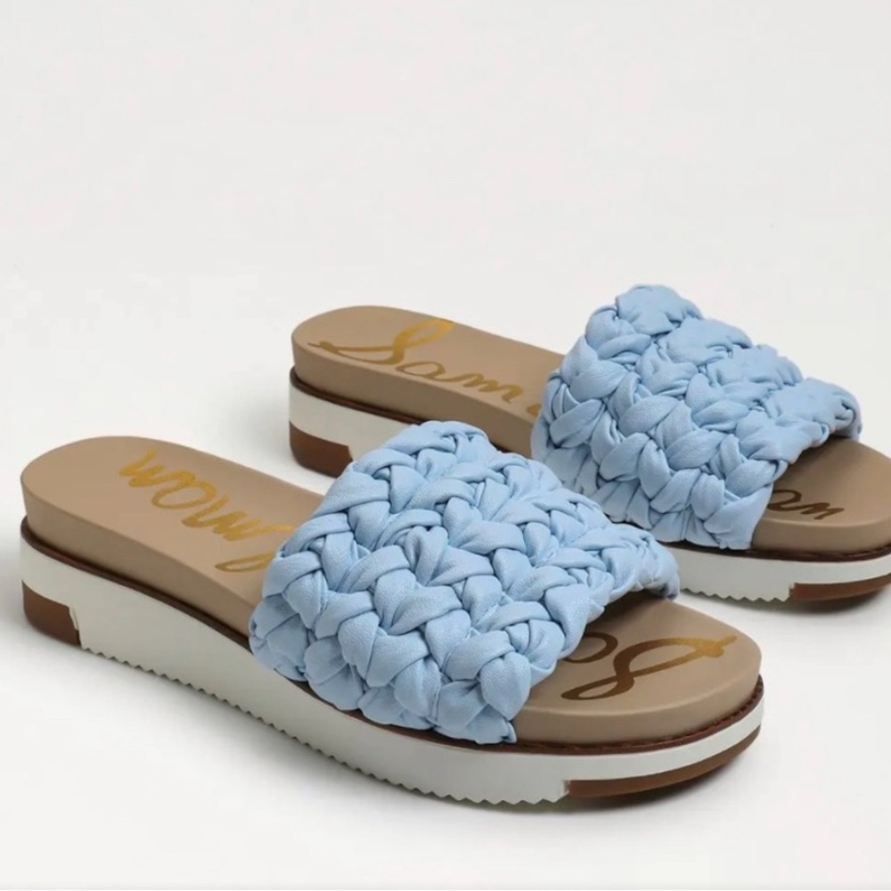 🆕 NWT in box.Sam Edelman Pale Blue Braided Platform Slide Sandals